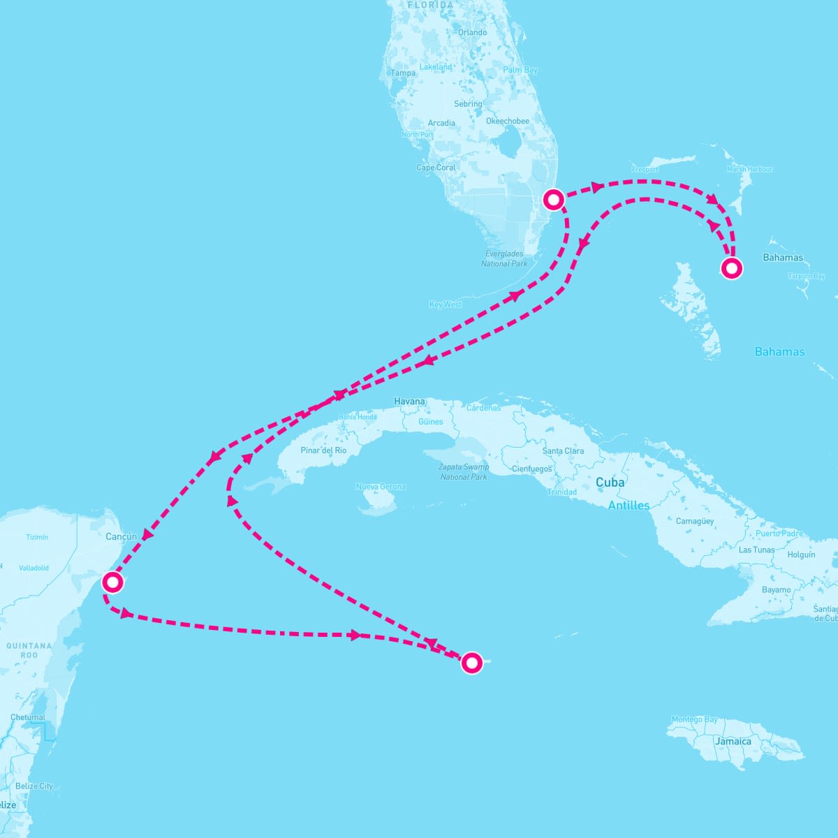 Celebrity Ascent itinerary map for April 14, 2024 (7 nights)