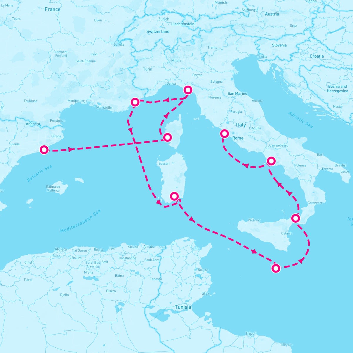 Celebrity Ascent itinerary map for June 8, 2024 (10 nights)