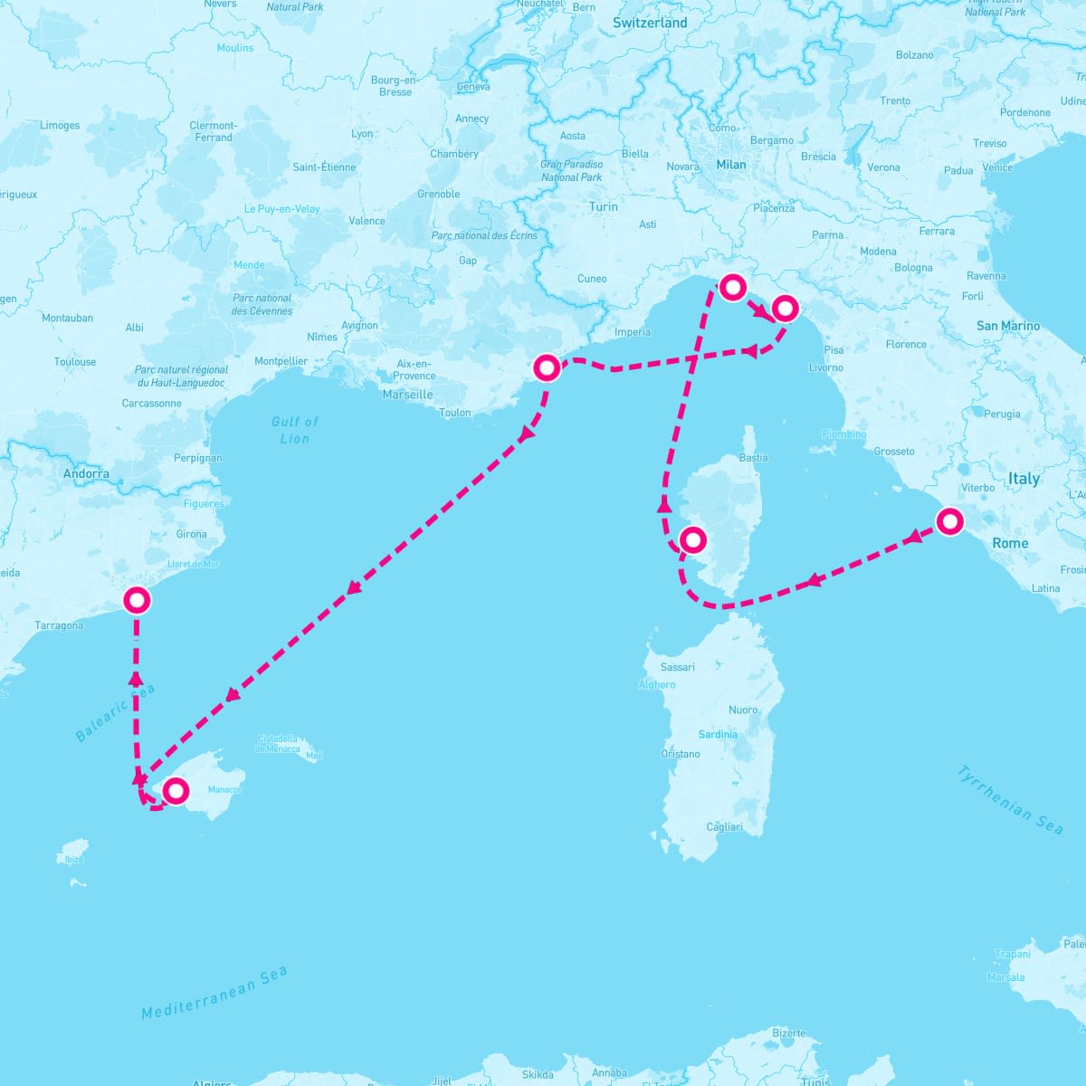 Celebrity Ascent itinerary map for August 10, 2024 (7 nights)
