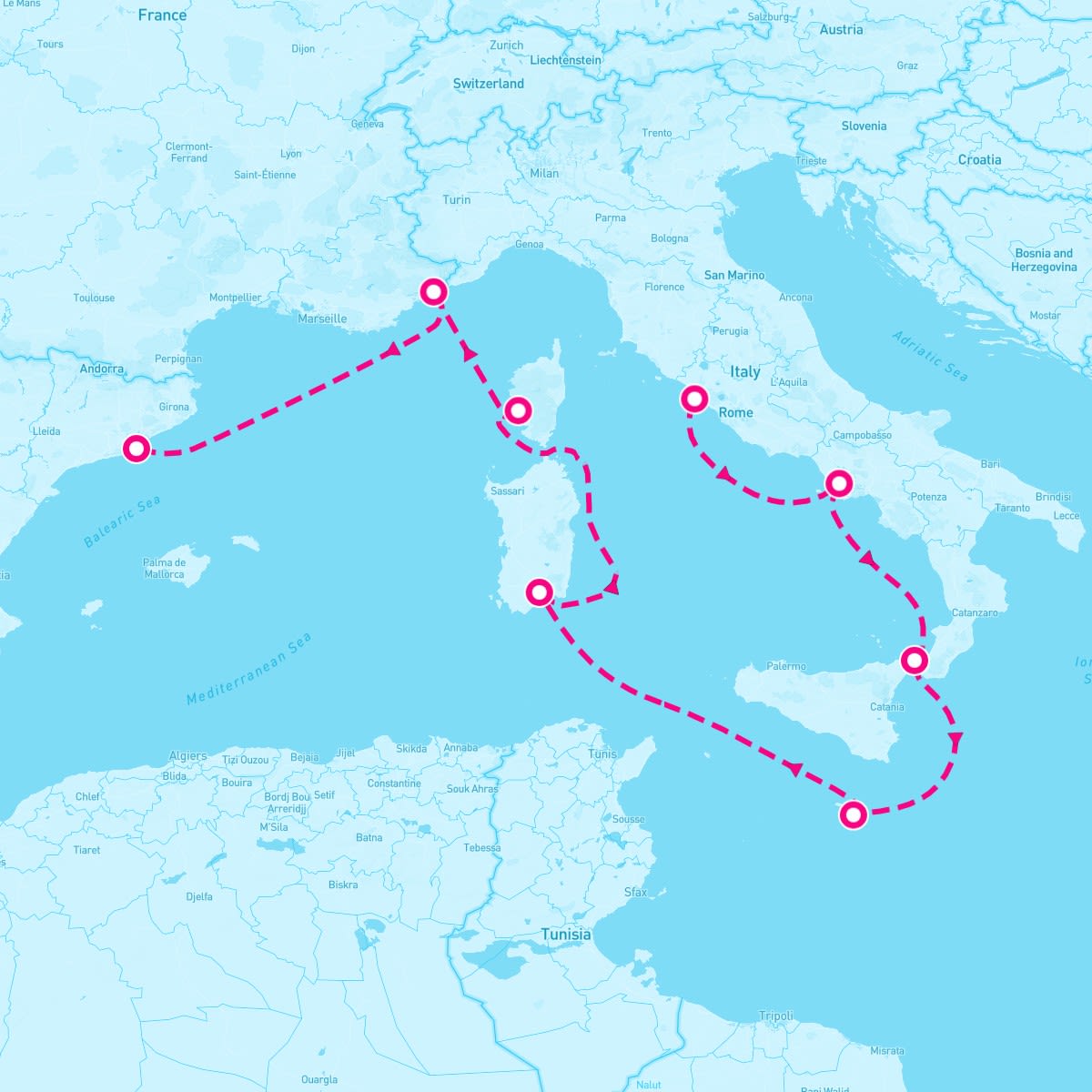 Celebrity Ascent itinerary map for August 24, 2024 (9 nights)