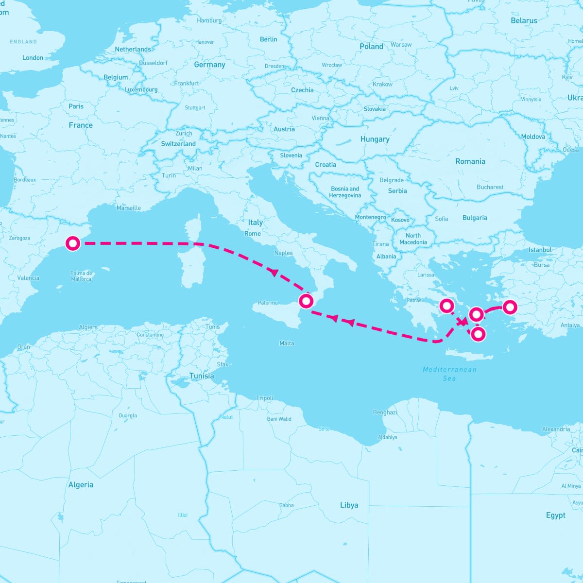 Celebrity Ascent itinerary map for August 9, 2025 (7 nights)