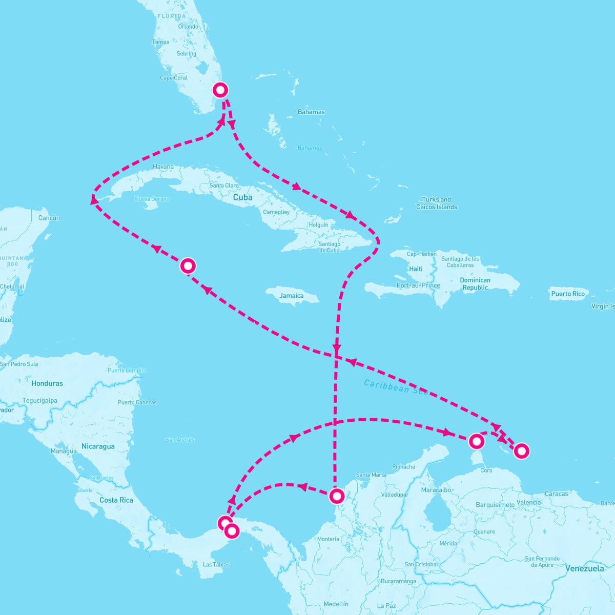 Celebrity Beyond itinerary map for December 2, 2024 (11 nights)