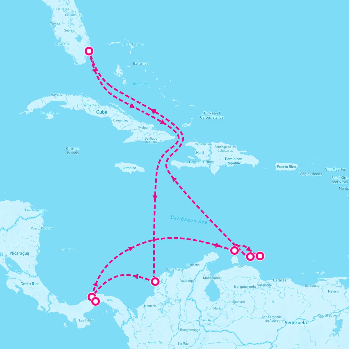 Celebrity Beyond itinerary map for February 3, 2025 (11 nights)