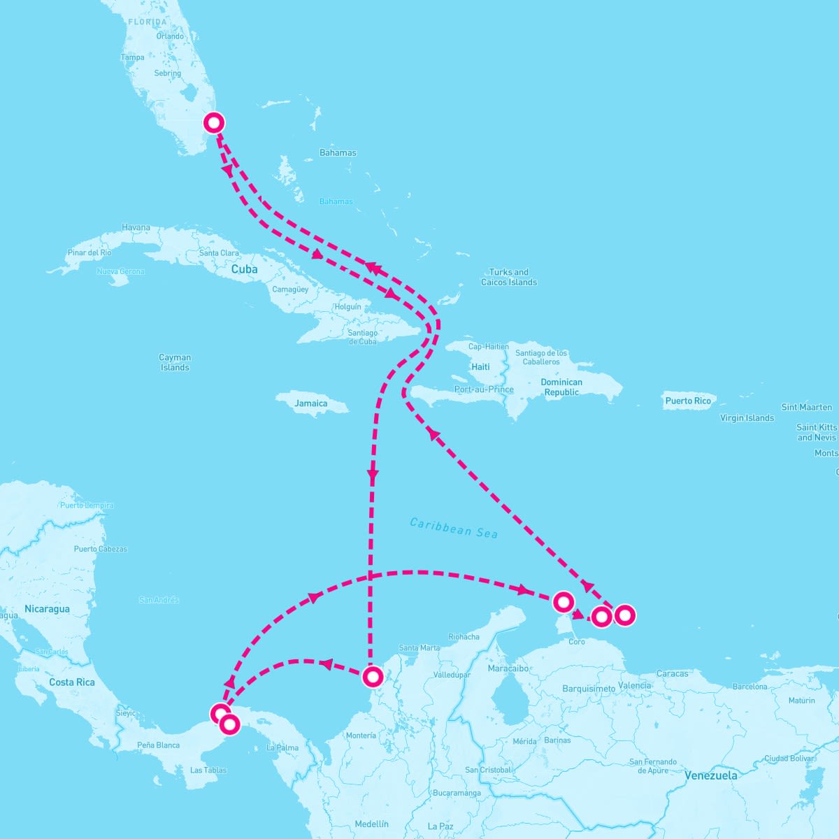 Celebrity Beyond itinerary map for February 24, 2025 (11 nights)