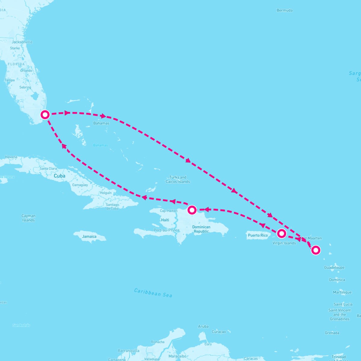 Celebrity Beyond itinerary map for November 23, 2025 (7 nights)