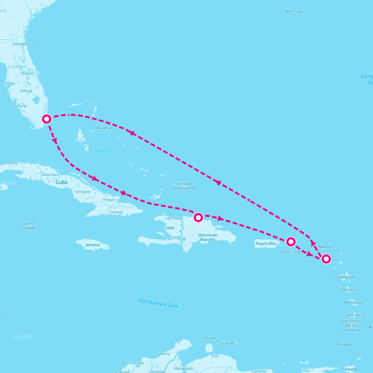 Celebrity Beyond itinerary map for December 7, 2025