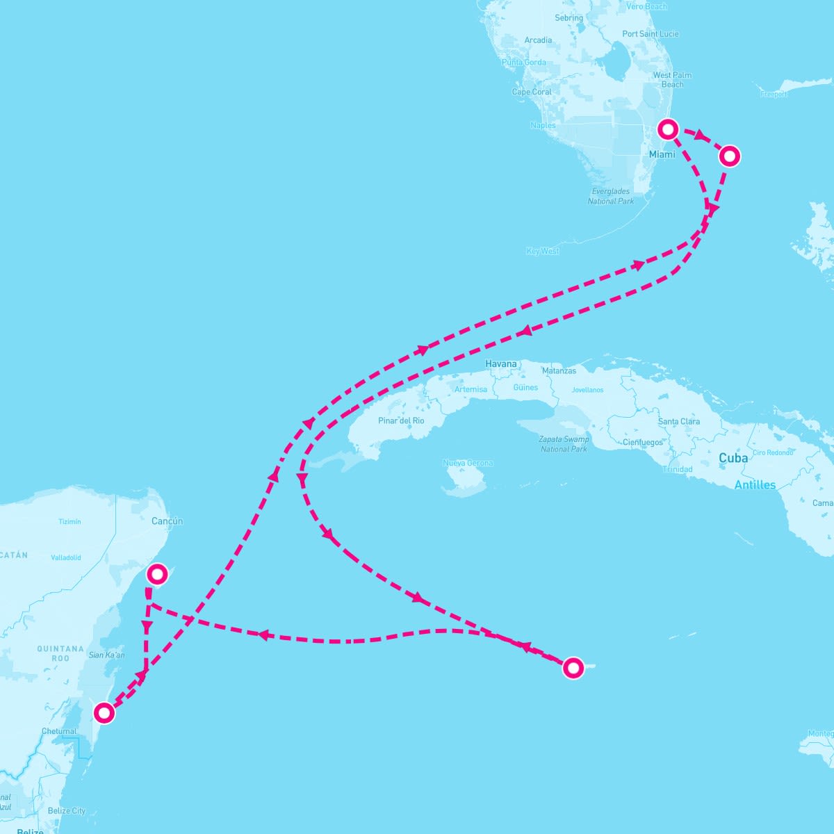 Celebrity Beyond itinerary map for February 7, 2027