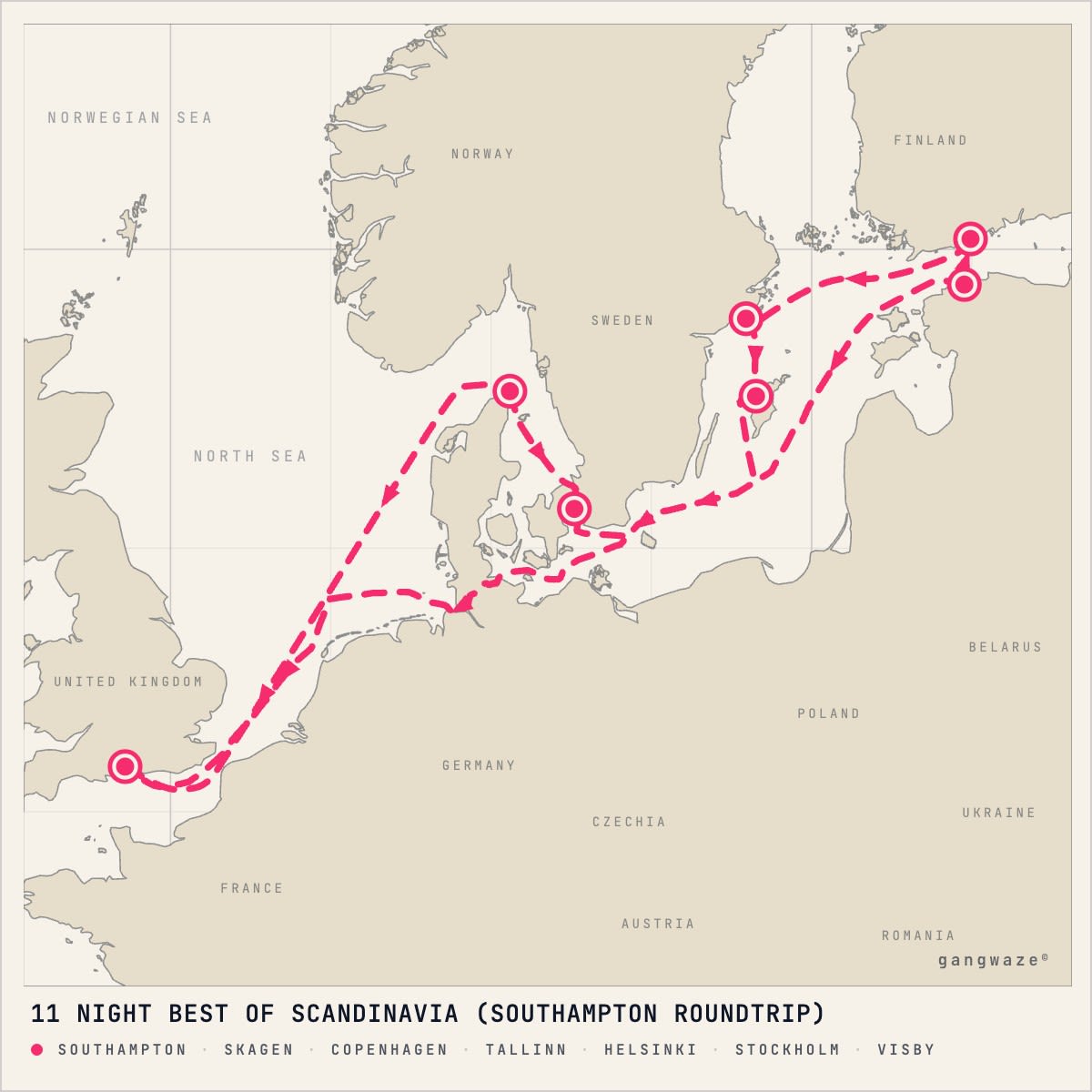 Celebrity Beyond itinerary map for July 20, 2028 (11 nights)