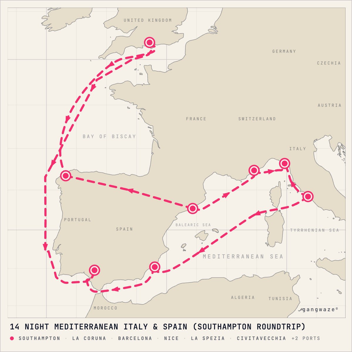 Celebrity Beyond itinerary map for September 21, 2028 (14 nights)