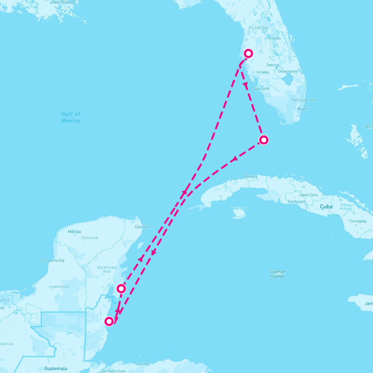 Celebrity Constellation itinerary map for February 16, 2025 (7 nights)