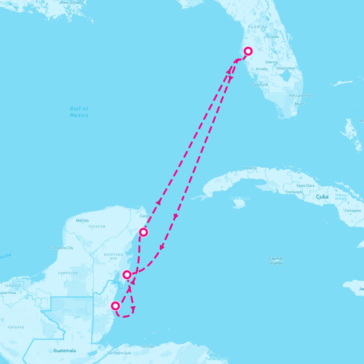 Celebrity Constellation itinerary map for February 23, 2025 (6 nights)
