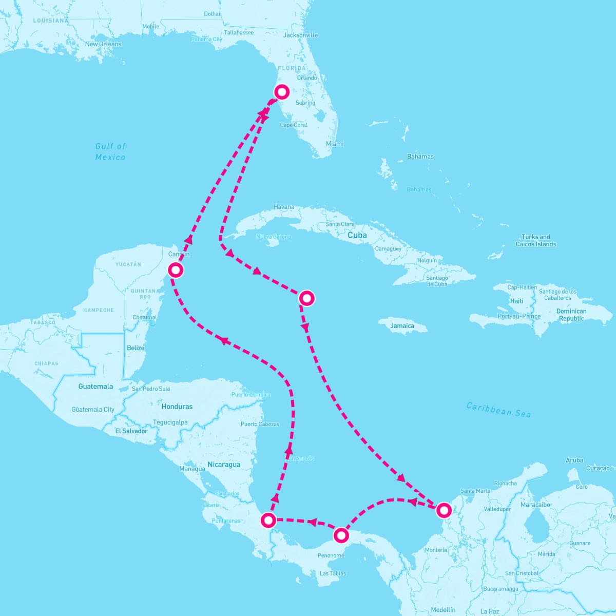 Celebrity Constellation itinerary map for March 22, 2025 (12 nights)