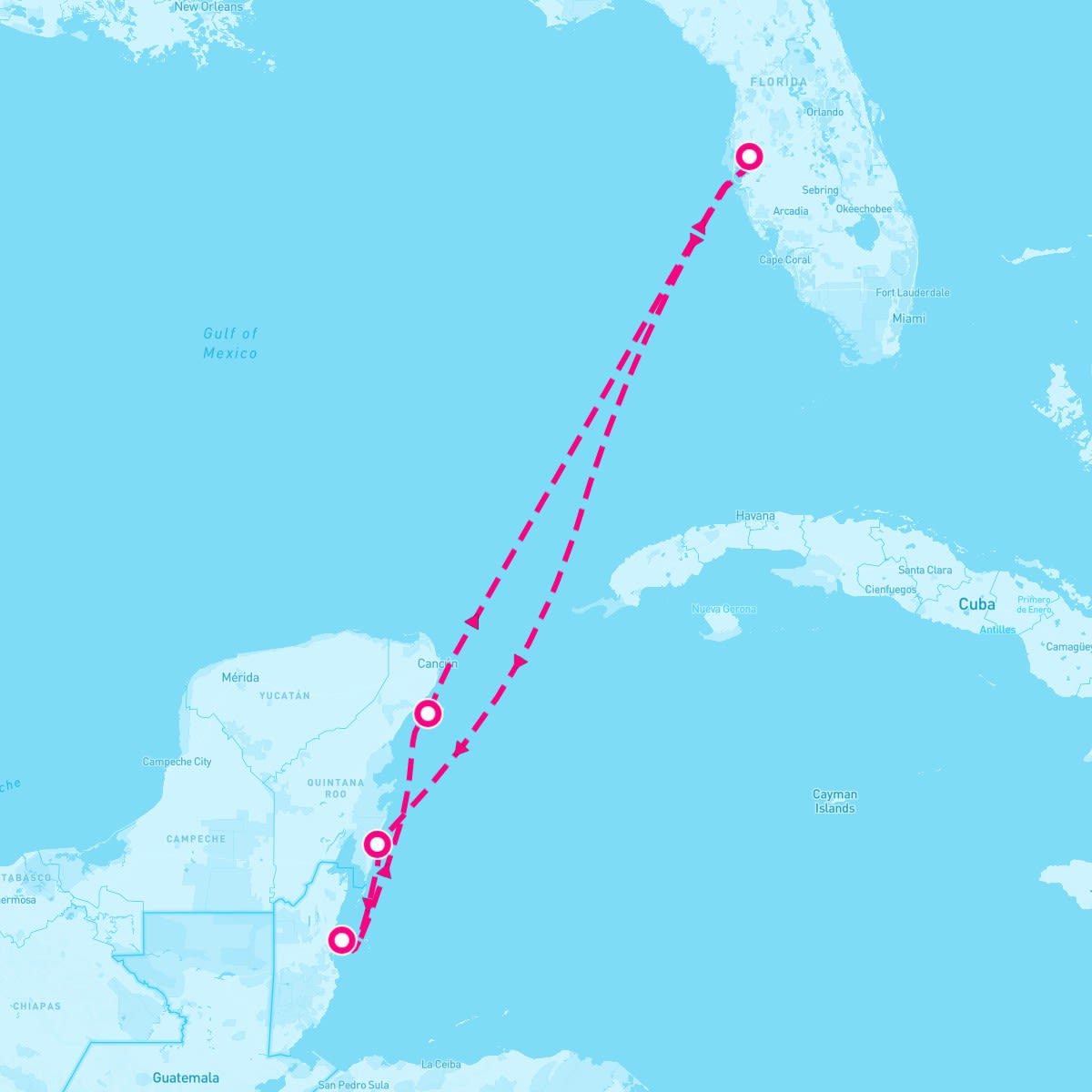 Celebrity Constellation itinerary map for March 23, 2025 (7 nights)