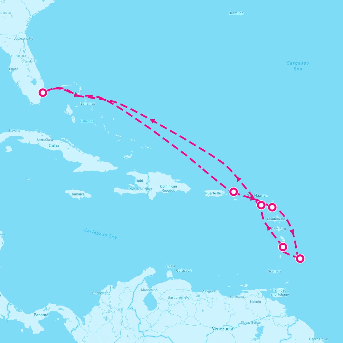 Celebrity Eclipse itinerary map for February 17, 2025 (10 nights)