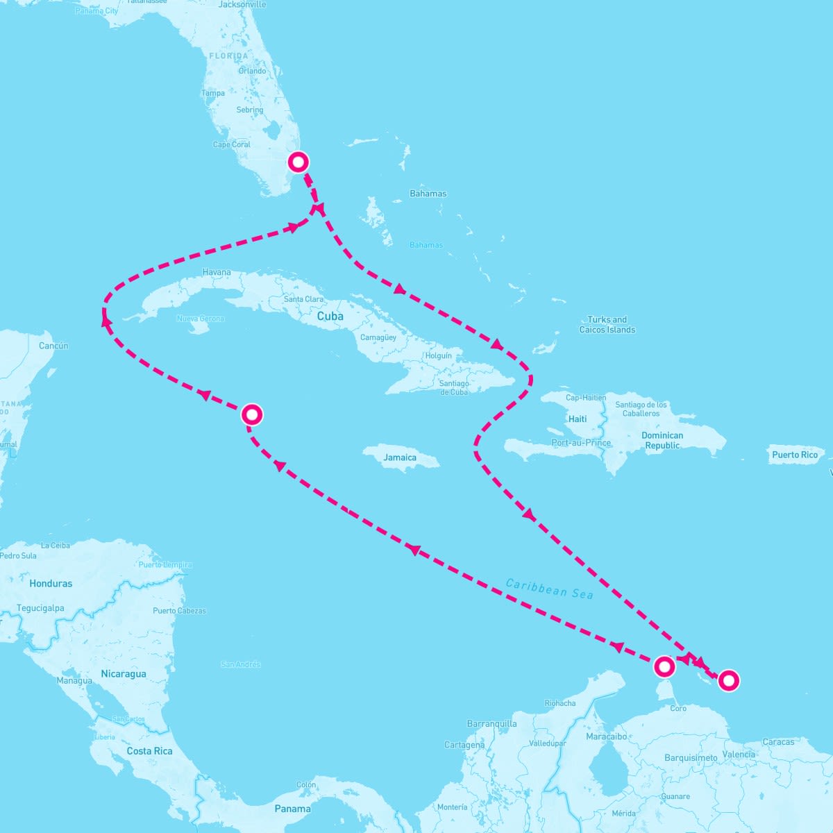 Celebrity Eclipse itinerary map for February 27, 2025 (9 nights)