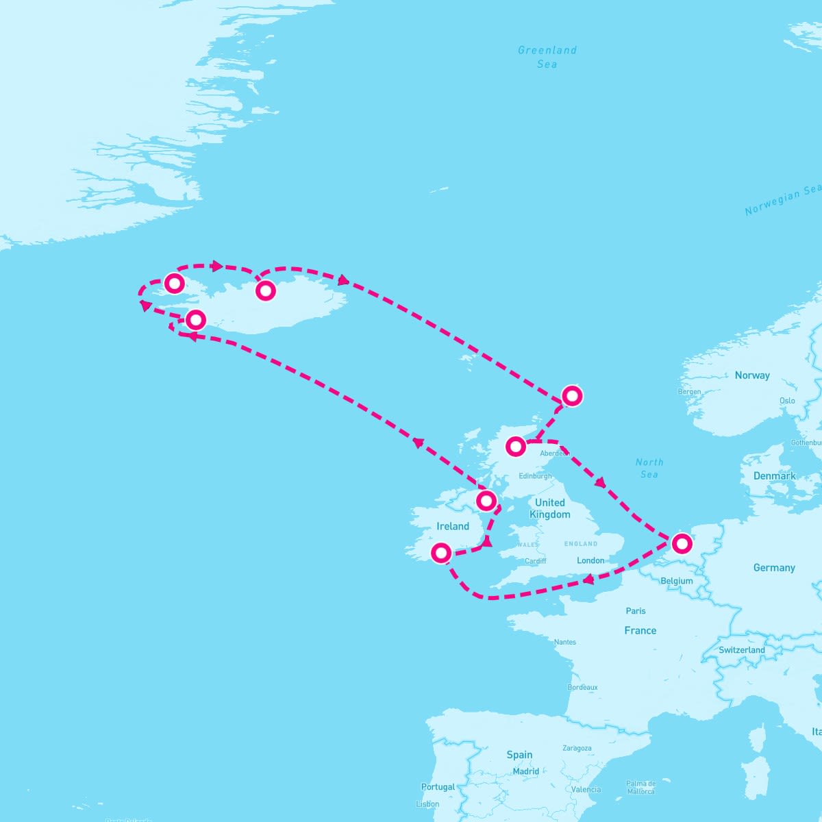 Celebrity Eclipse itinerary map for May 22, 2025 (13 nights)