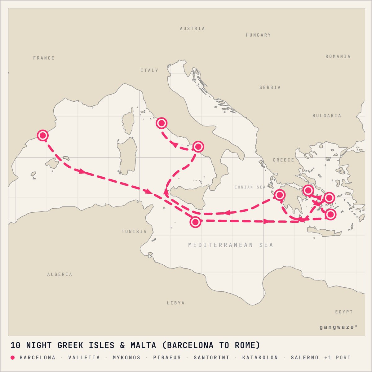 Celebrity Eclipse itinerary map for October 14, 2028 (10 nights)