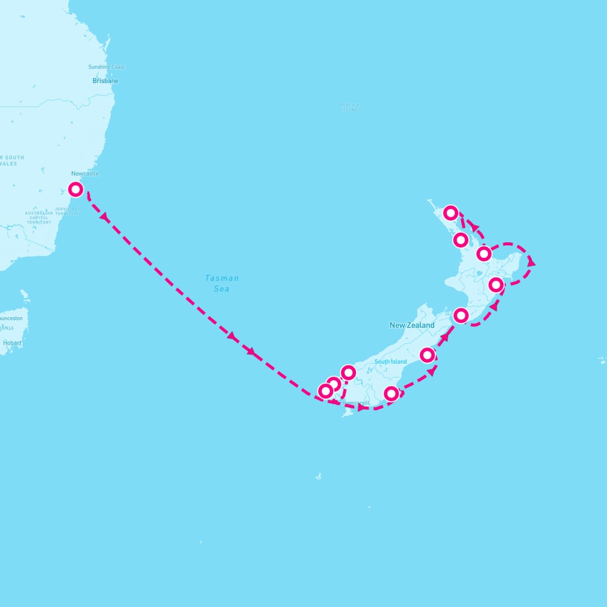 Celebrity Edge itinerary map for February 4, 2024 (11 nights)