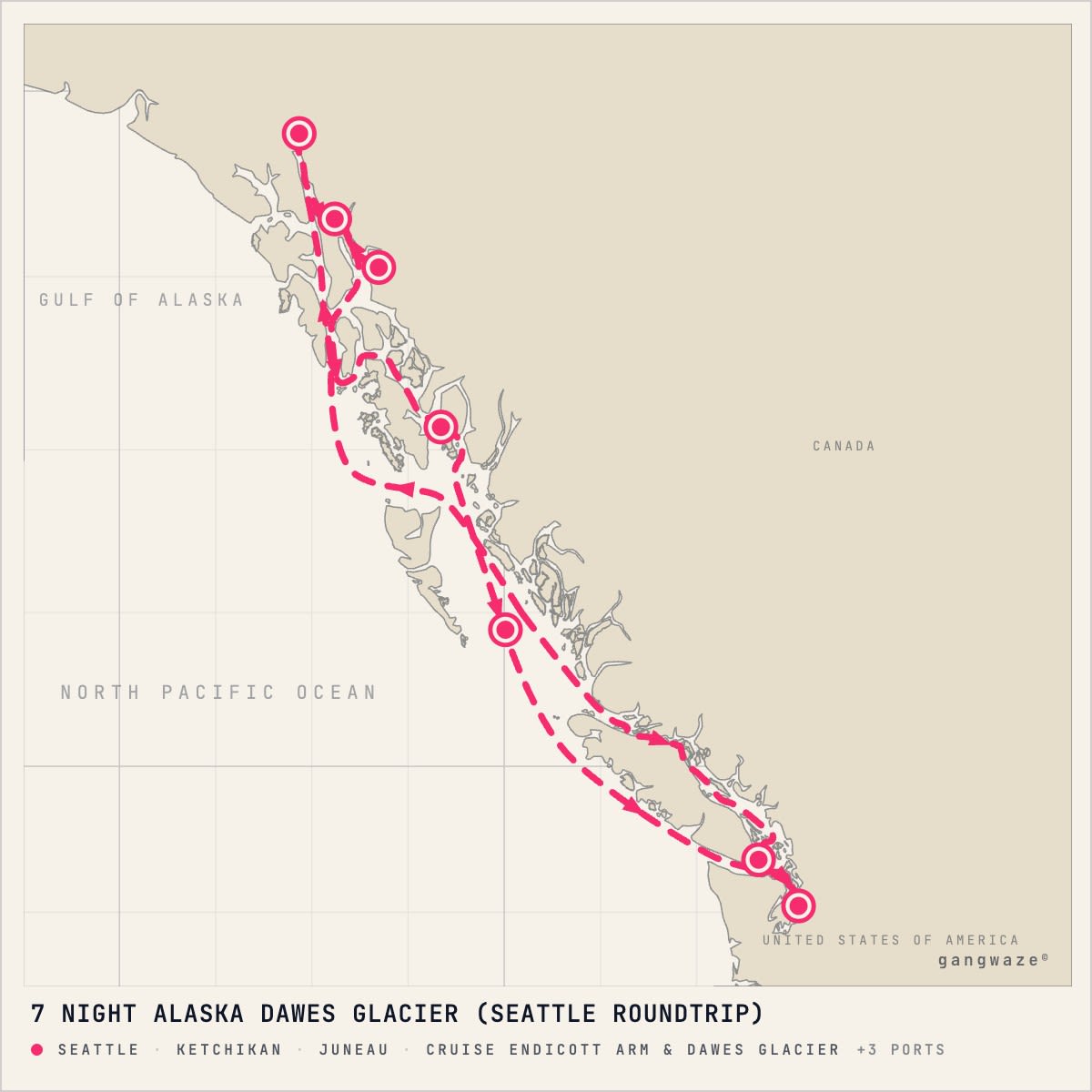 Celebrity Edge itinerary map for August 18, 2028 (7 nights)