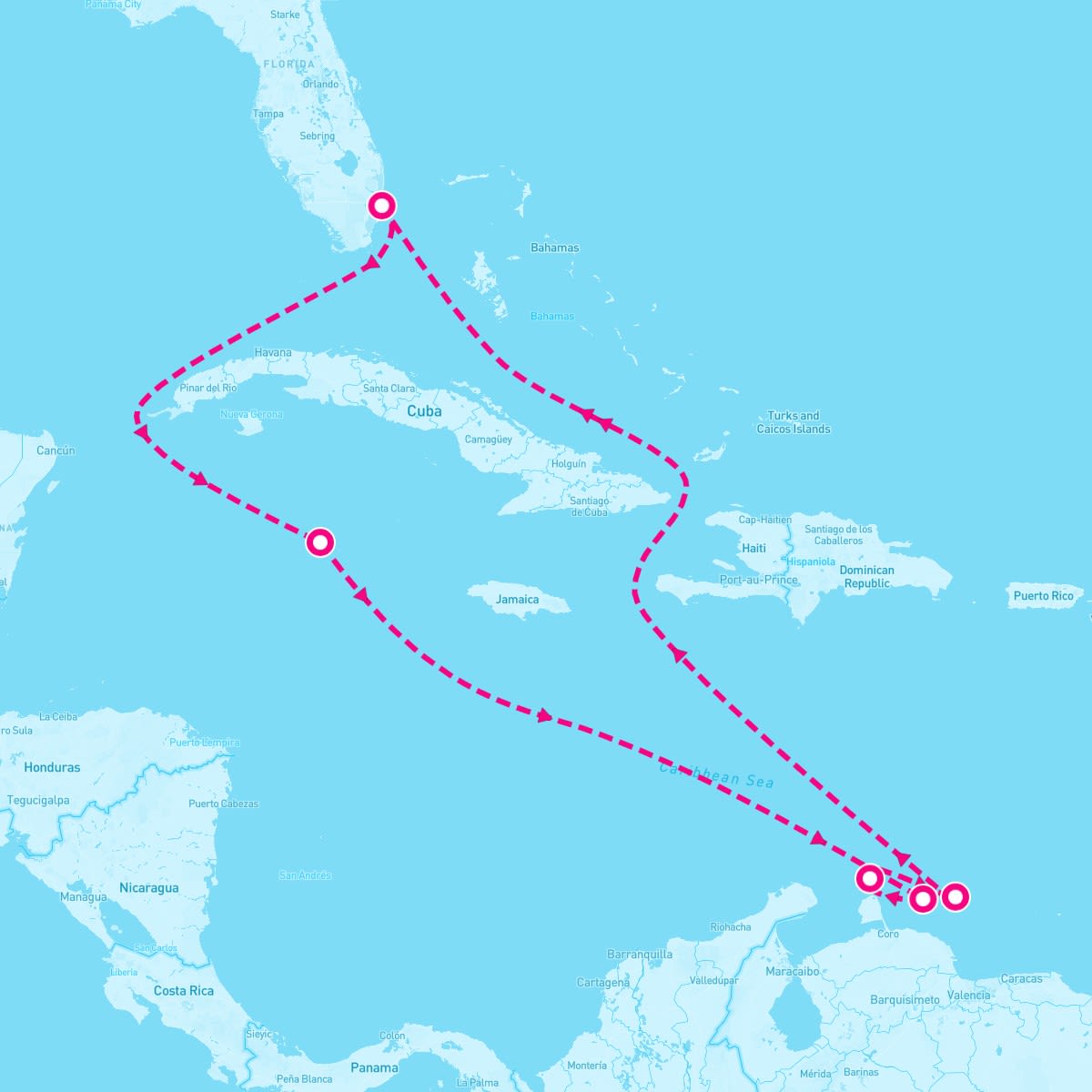 Celebrity Equinox itinerary map for January 18, 2024 (9 nights)