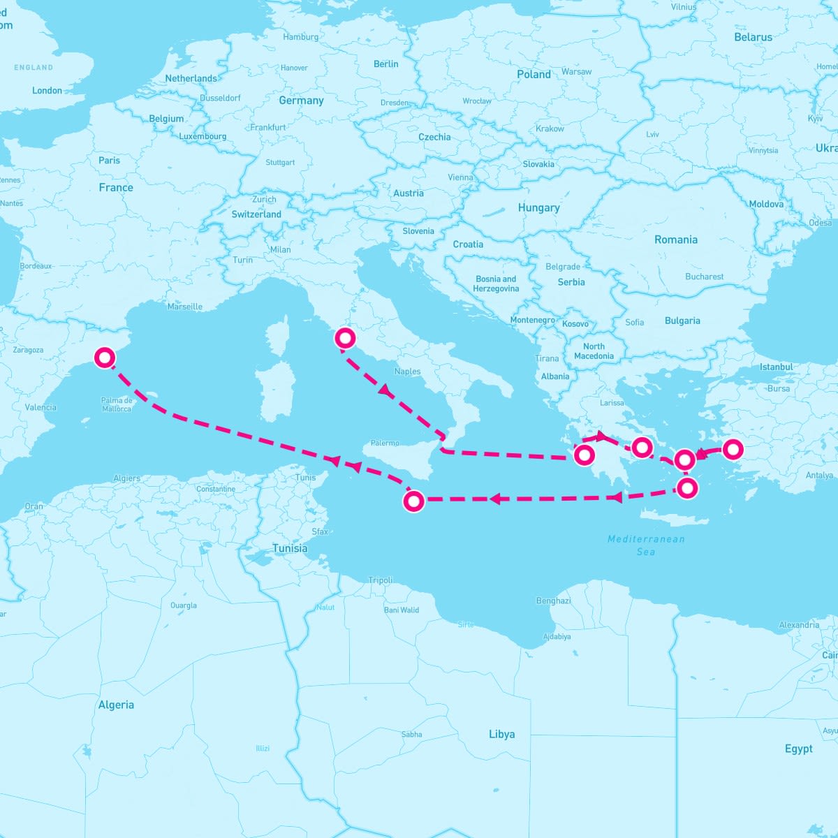 Celebrity Equinox itinerary map for July 20, 2024 (10 nights)