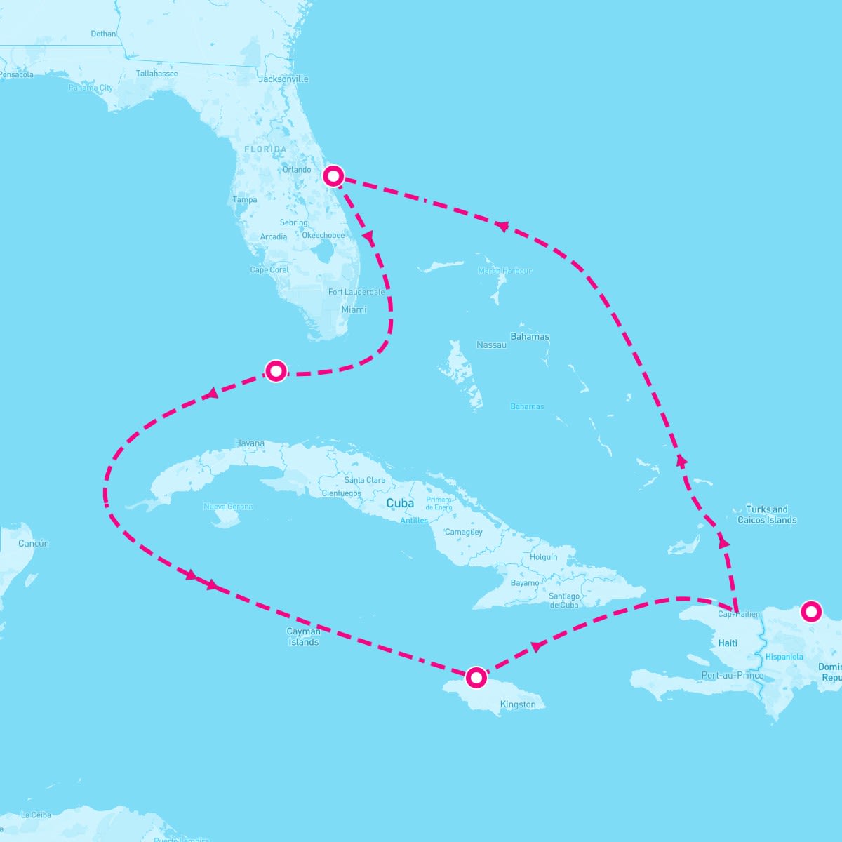 Celebrity Equinox itinerary map for January 11, 2025 (7 nights)