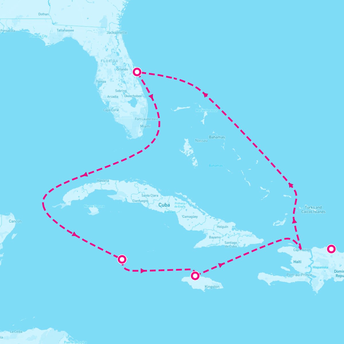 Celebrity Equinox itinerary map for February 22, 2025 (7 nights)