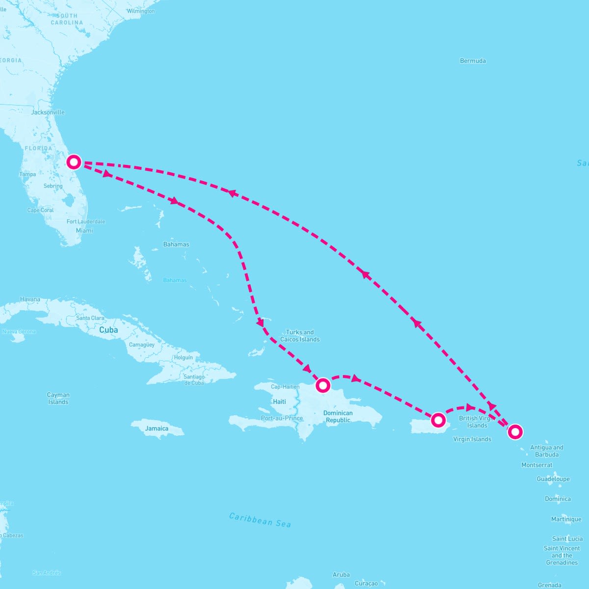 Celebrity Equinox itinerary map for March 29, 2025 (7 nights)
