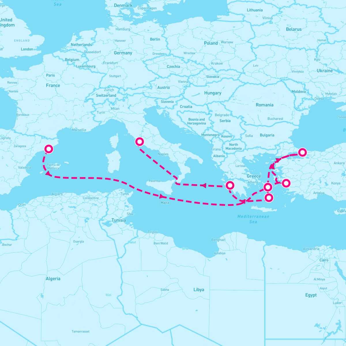 Celebrity Equinox itinerary map for July 26, 2025 (10 nights)
