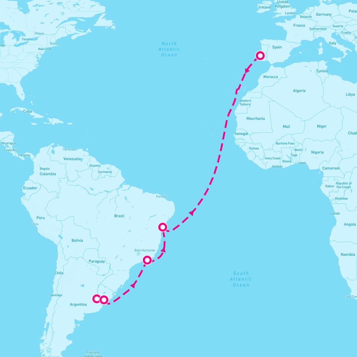 Celebrity Equinox itinerary map for November 21, 2025 (15 nights)