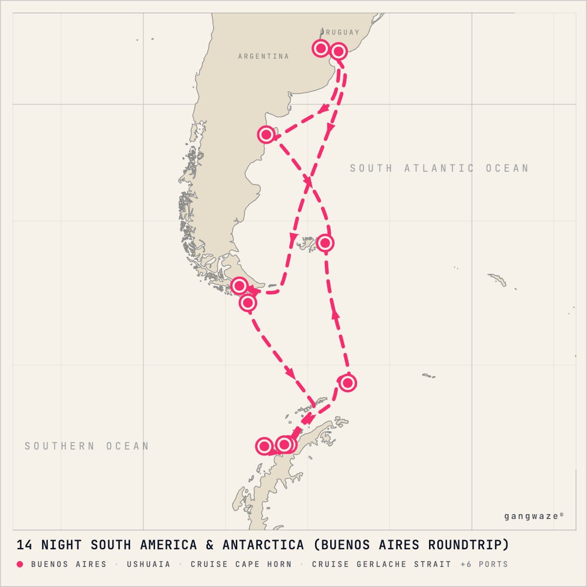 Celebrity Equinox itinerary map for January 14, 2029 (14 nights)