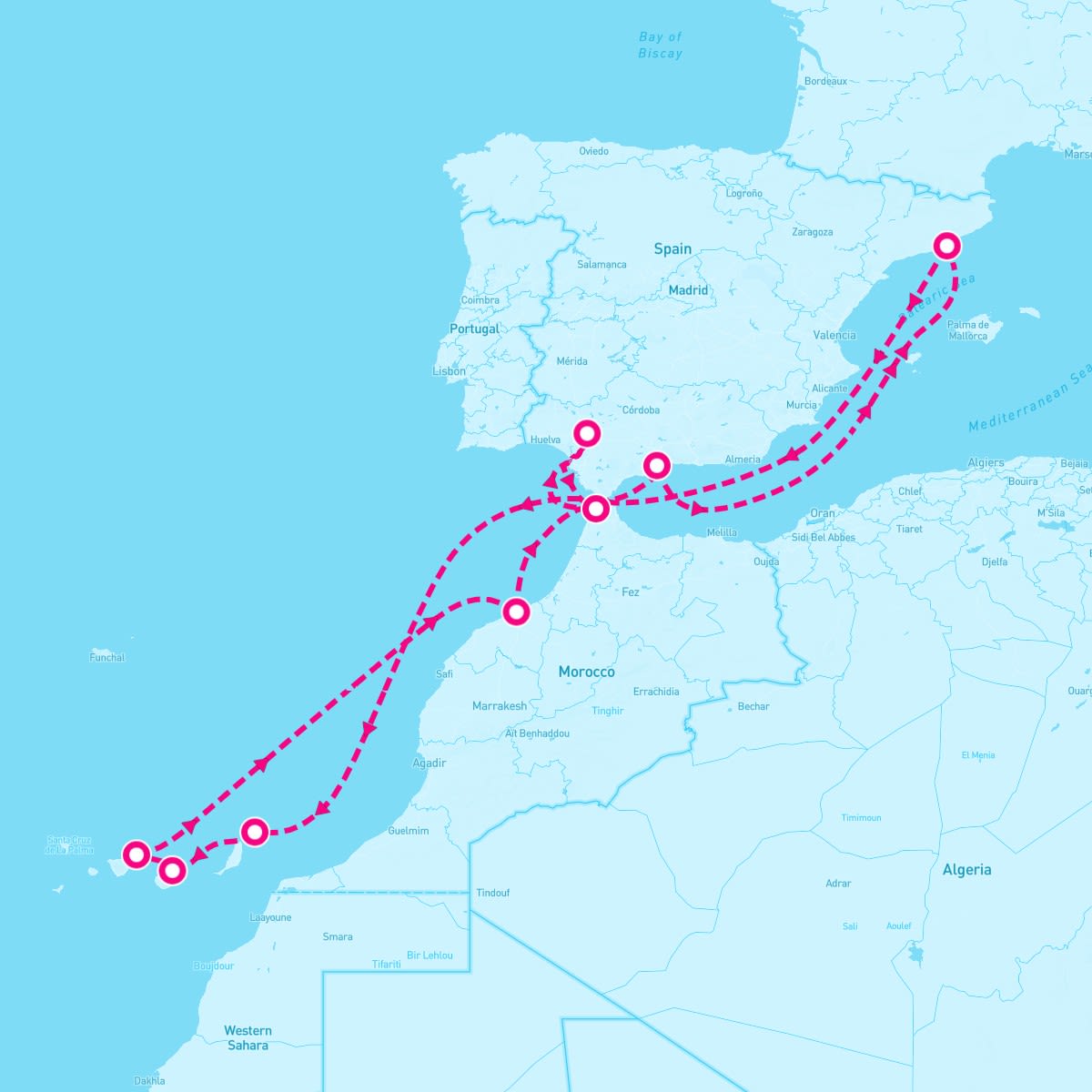 Celebrity Infinity itinerary map for January 2, 2025 (12 nights)