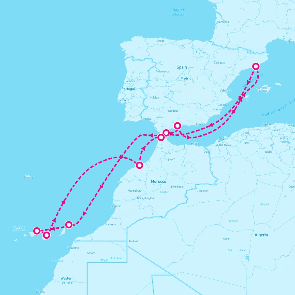 Celebrity Infinity itinerary map for November 15, 2025 (12 nights)