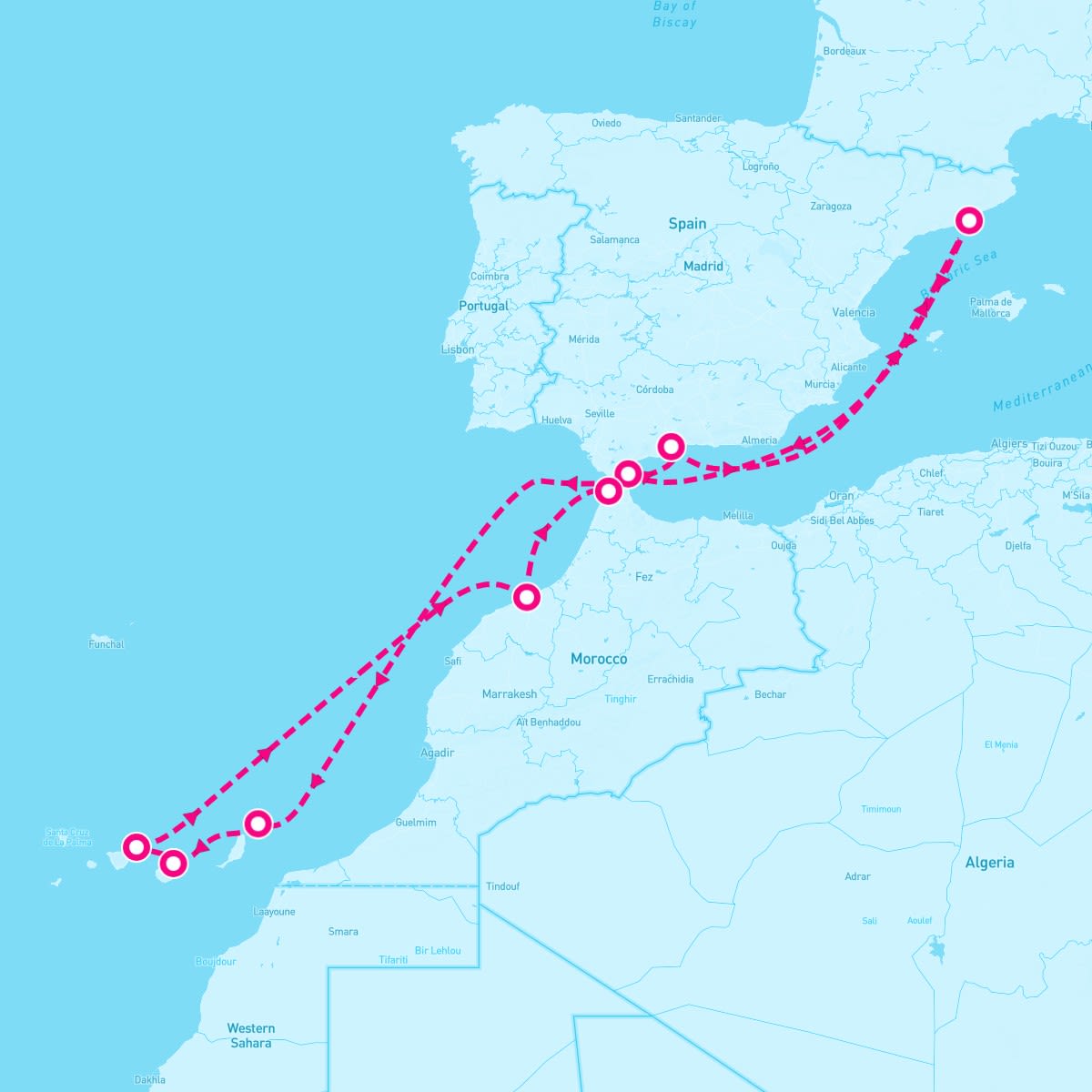 Celebrity Infinity itinerary map for December 21, 2025 (12 nights)