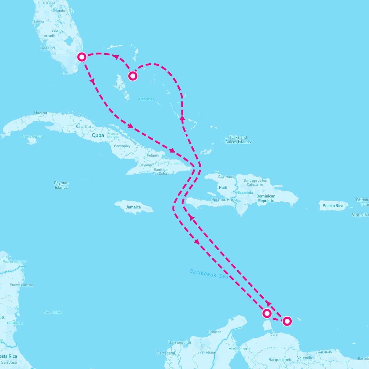 Celebrity Reflection itinerary map for March 29, 2025 (8 nights)