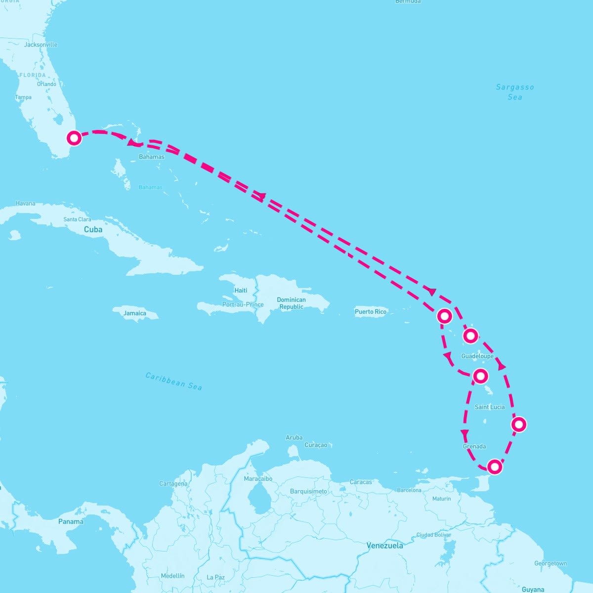 Celebrity Silhouette itinerary map for January 15, 2024 (10 nights)