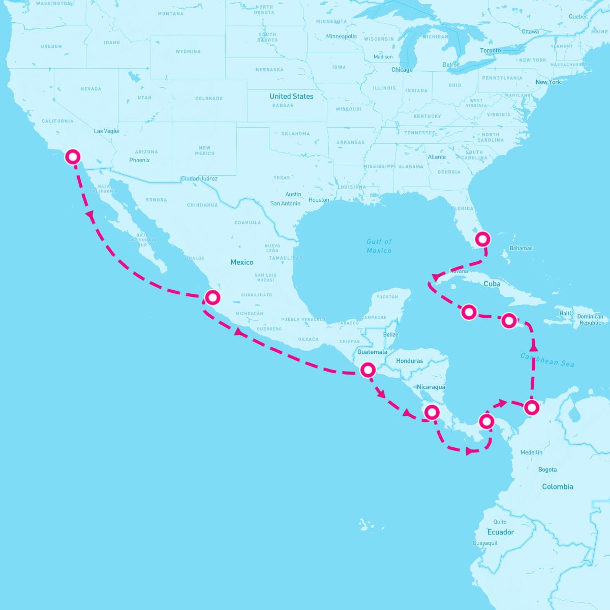 Celebrity Summit itinerary map for September 19, 2025 (16 nights)