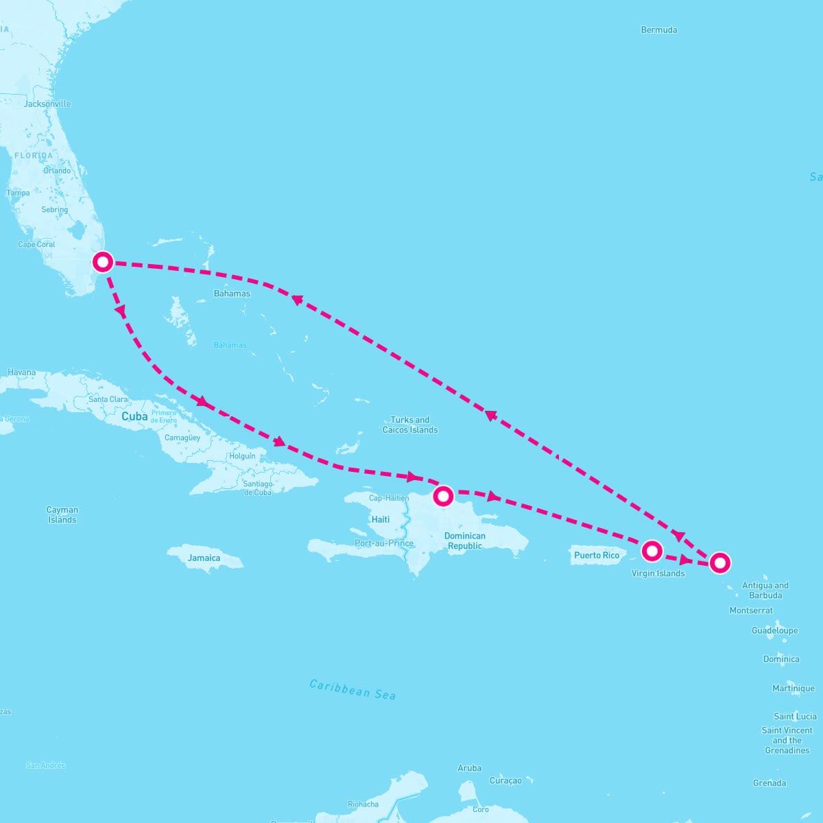 Celebrity XCel itinerary map for January 25, 2026 (7 nights)
