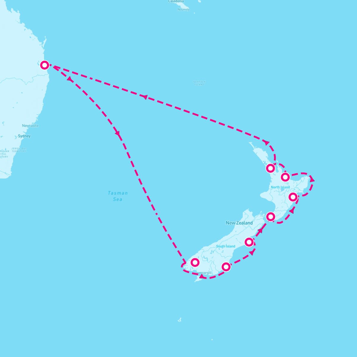 Coral Princess itinerary map for December 28, 2023 (14 nights)