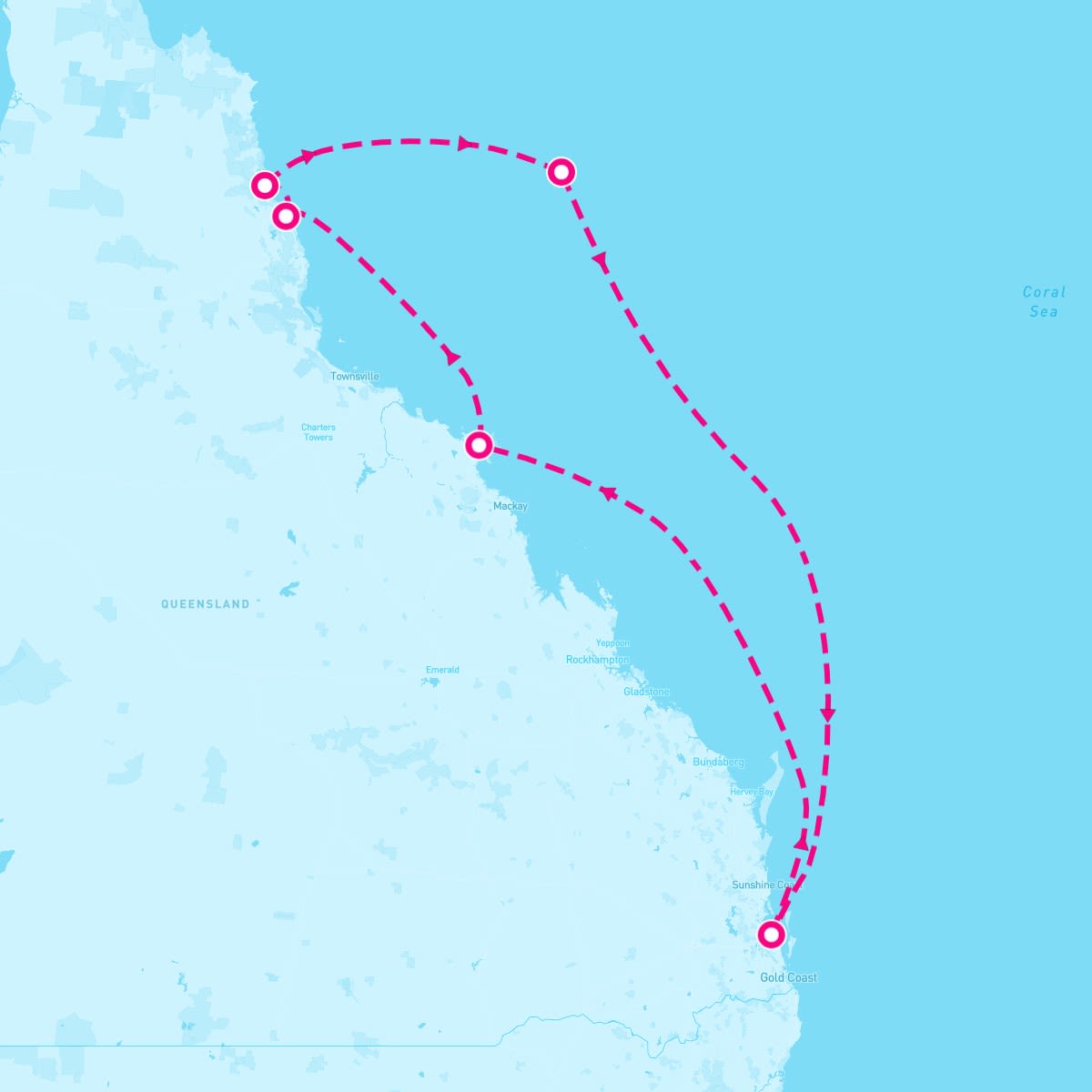 Coral Princess itinerary map for February 5, 2024 (7 nights)