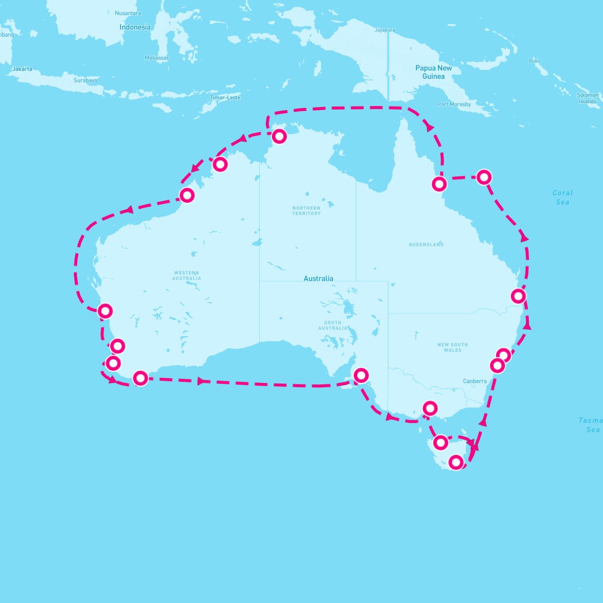 Coral Princess itinerary map for March 2, 2024 (27 nights)