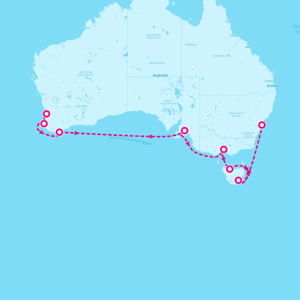 Coral Princess itinerary map for March 15, 2024 (11 nights)