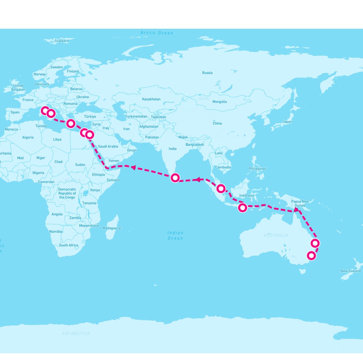 Coral Princess itinerary map for April 30, 2024 (31 nights)
