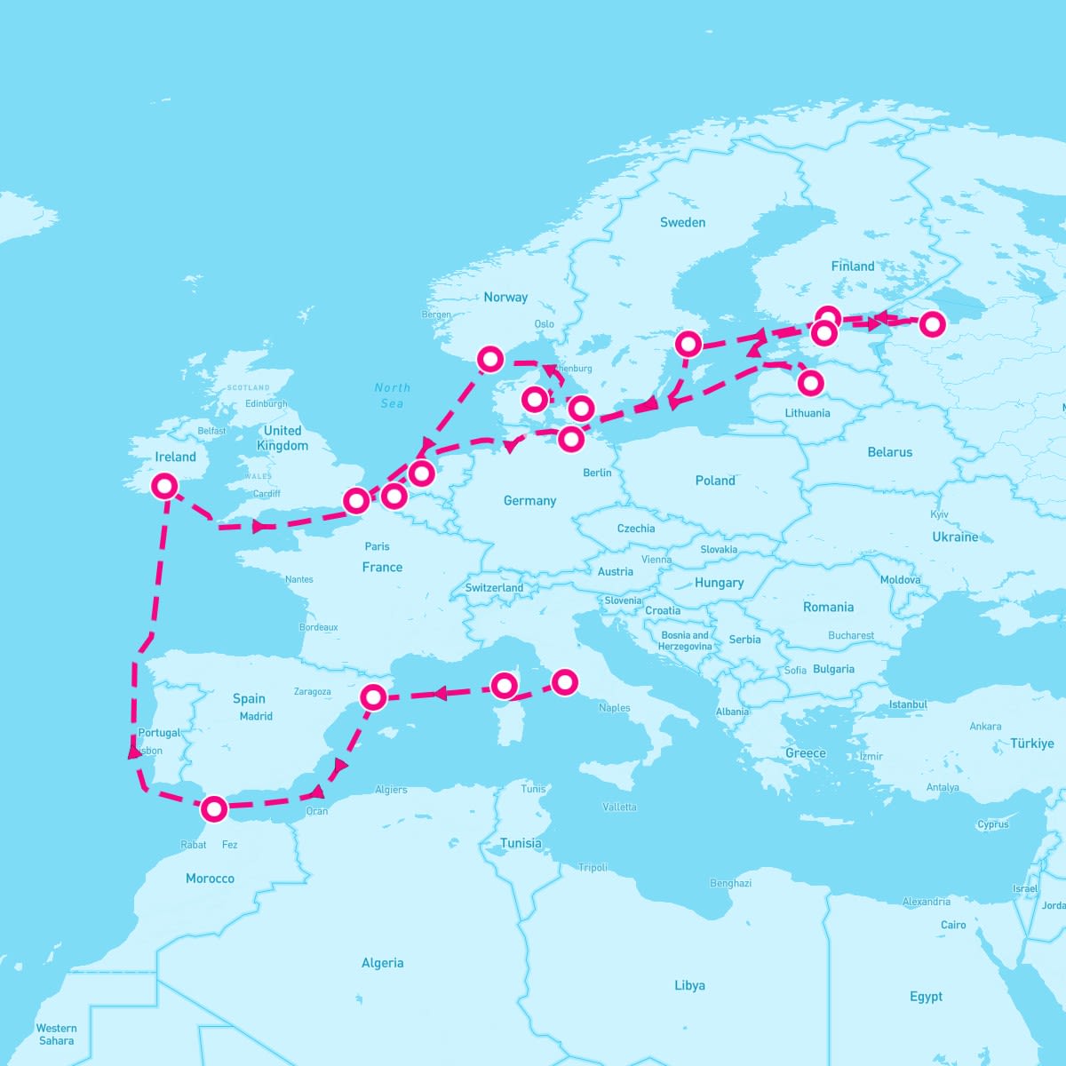 Coral Princess itinerary map for May 31, 2024 (25 nights)