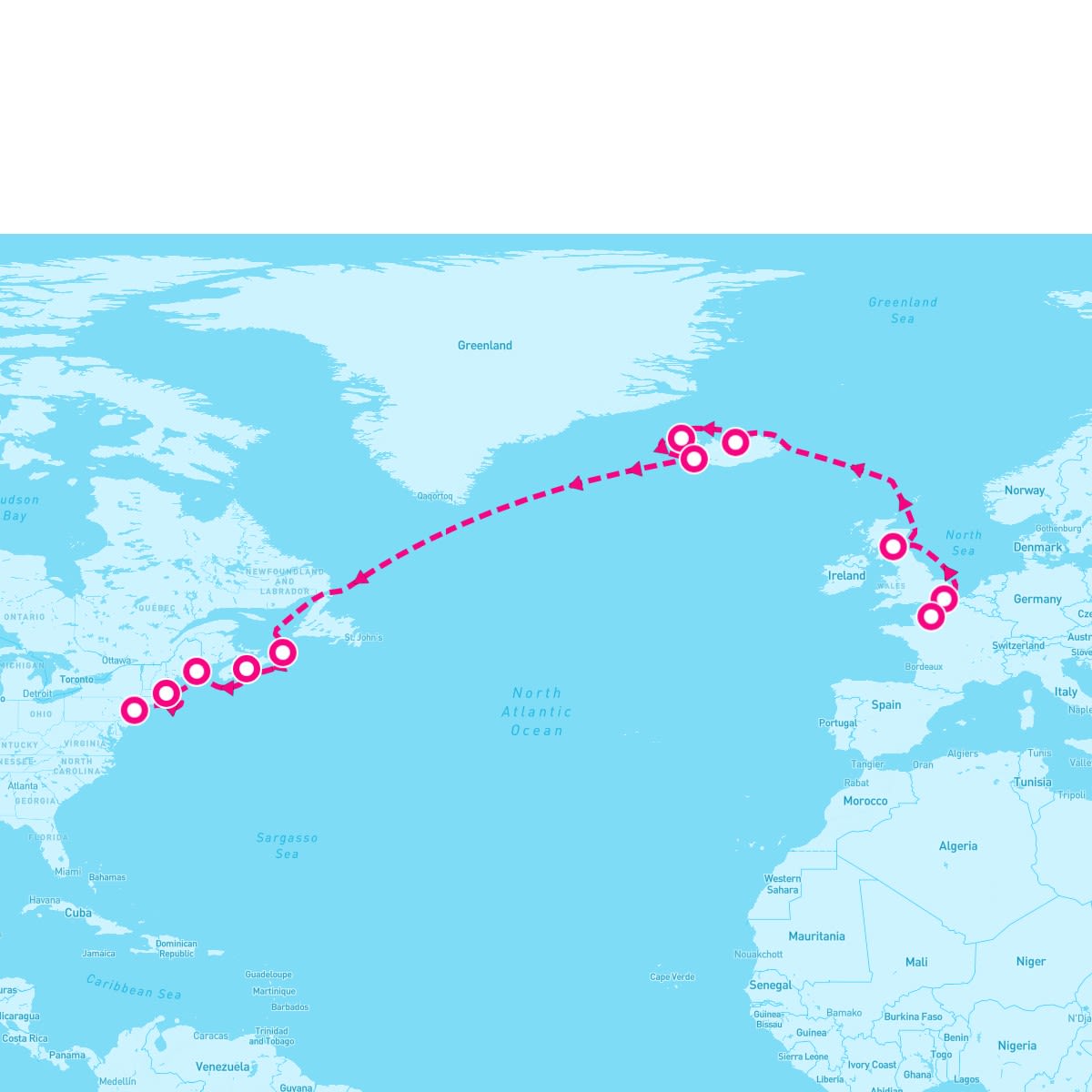 Coral Princess itinerary map for June 25, 2024 (18 nights)