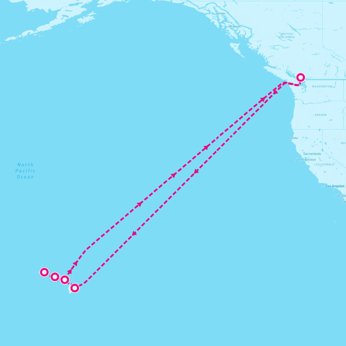 Coral Princess itinerary map for October 5, 2025 (16 nights)