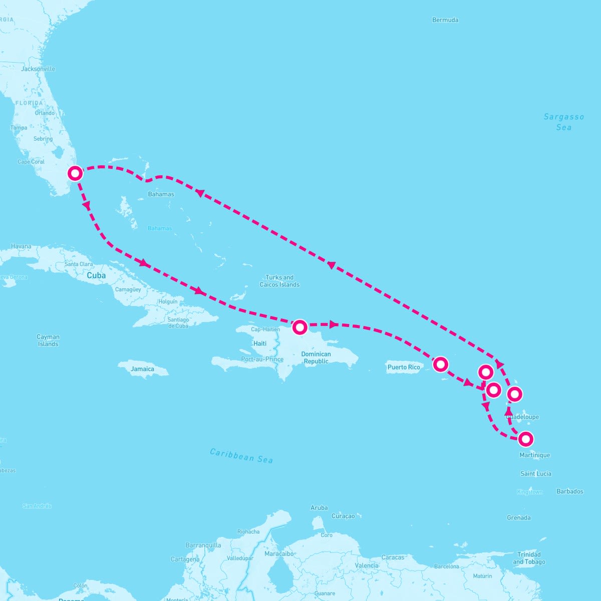 Coral Princess itinerary map for November 13, 2025 (11 nights)