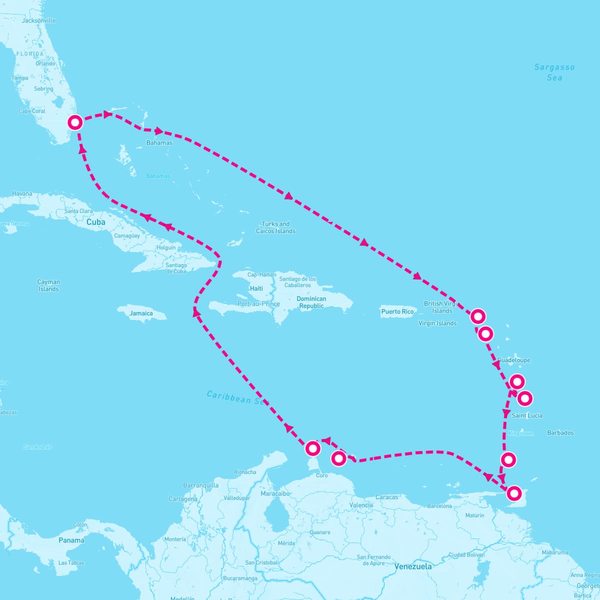 Coral Princess itinerary map for December 8, 2025