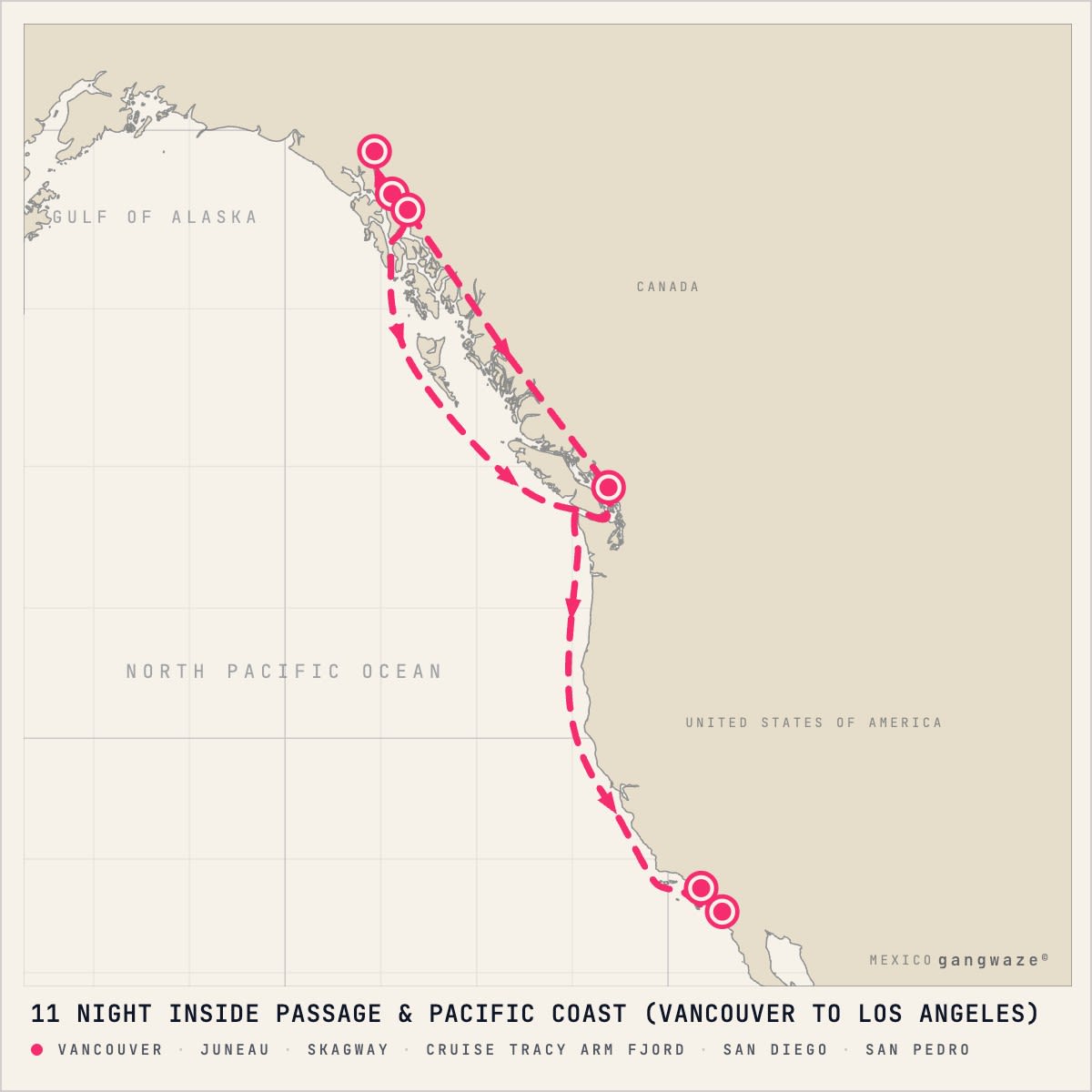 Coral Princess itinerary map for September 16, 2027 (11 nights)