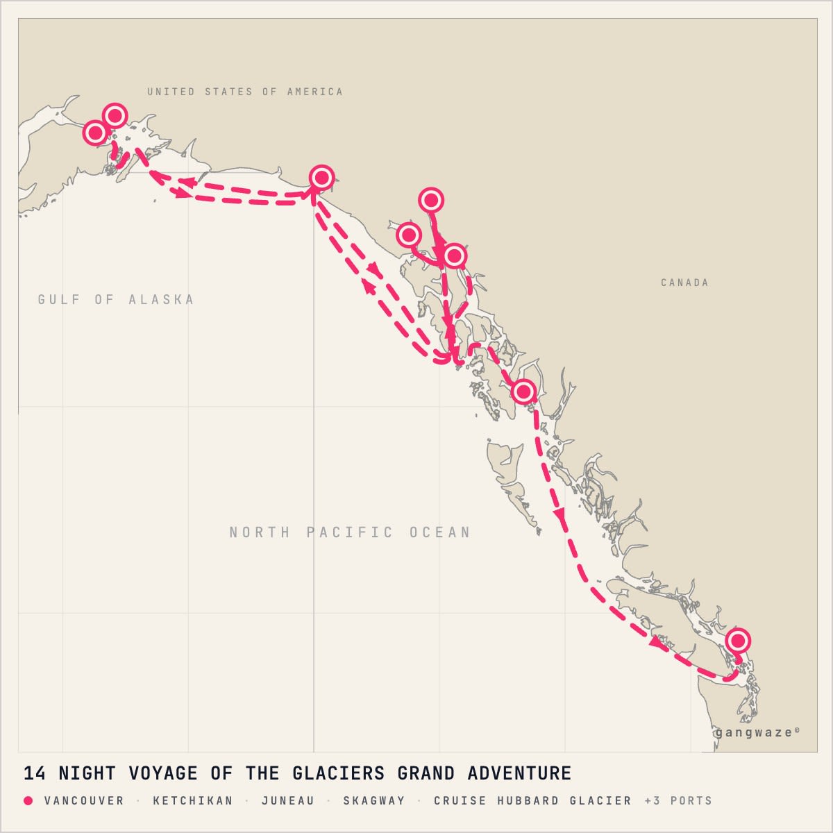 Coral Princess itinerary map for June 14, 2028 (14 nights)
